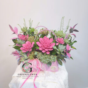 Giỏ hoa sen đá hồng