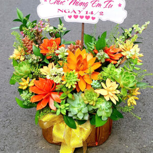 Giỏ hoa sen đá tông vàng