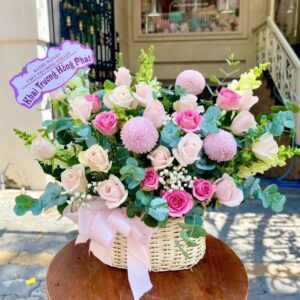 Giỏ Hoa Khai Trương Hồng Pastel – Khởi Đầu May Mắn & Thịnh Vượng