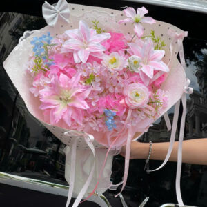 Bó Hoa Lụa Pink Lily Premium quà tặng 20/10