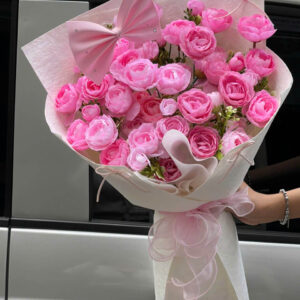Bó Hoa Hồng Sweet Pink Ribbon Rose Bouquet Tiểu Thư, Công Chúa