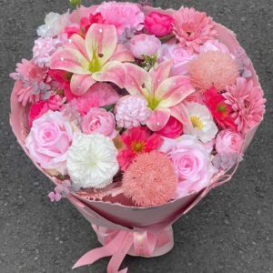 Bó Hoa Lụa Mix Hoa Ly & Hoa Hồng Tone Hồng Rực Rỡ